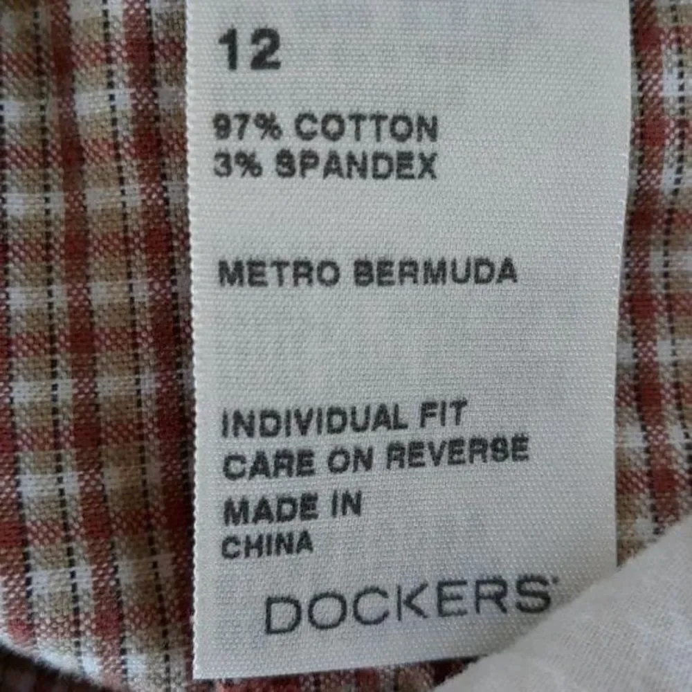 Dockers Shorts Ideal Fit Cotton Bermuda Long Picnic Plaid Brown‎ Orange Sz 12